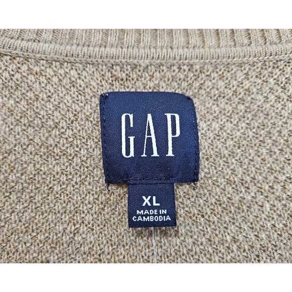 GAP Men XL Sweater Brannon Brown V-Neck Long Sleeve Merino Wool Blend Chest 48" - Picture 3 of 8